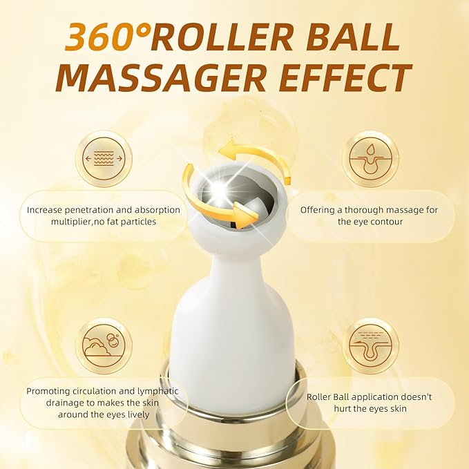 5% Caffeine Eye Cream, Under Eye Serum for Dark Circles, Puffiness & Wrinkles Fine Lines, Eye Roller Serum with 360° Massage Ball, Eye Treatment Balm for Men & Women