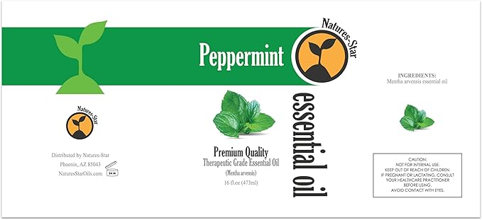 Natures-Star Peppermint Essential Oil, 4 Pack 16oz Each, 64oz Bulk, Therapeutic Grade Peppermint Essential Oil for Aromatherapy, Soap Making, Candles, Diffuser