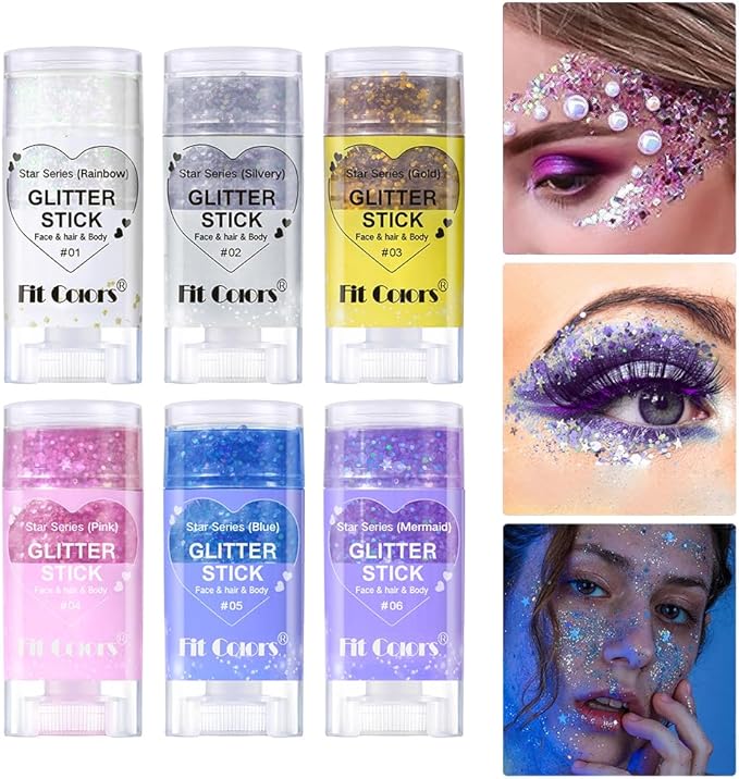 Body Glitter Stick,Mardi Gras Accessories,Sparkling Face Hair Glitter,Mermaid Sequins Chunky Glitter Face Paint,Singer Concert Outfit Festival Rave Accessories for Women and Kids (#1+3)
