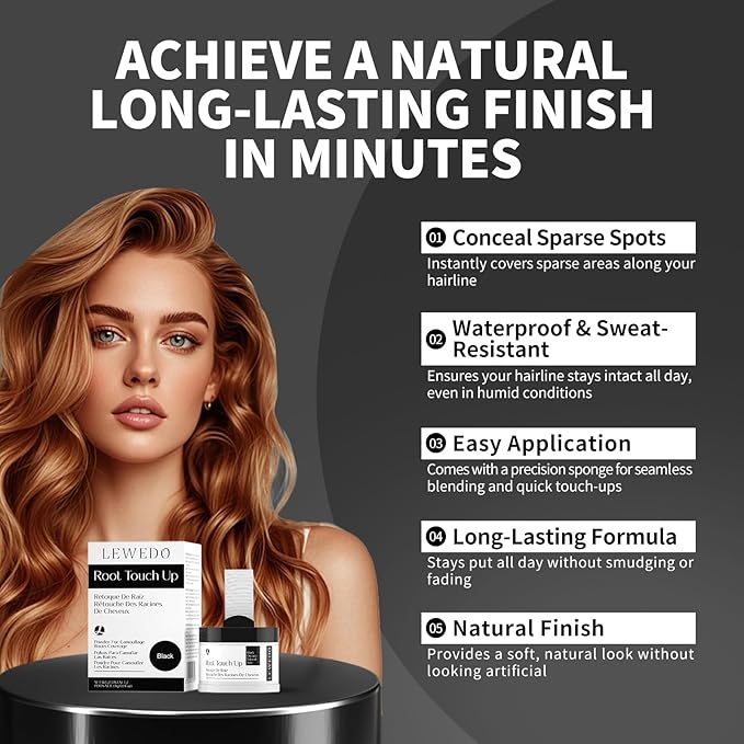 Hairline Powder 24H Stain-Proof, Root Touch Up Hair Color for Gray Coverage,Bald Spot Concealing Hair Shadow Powder for Women & Men,Natural-Looking (Black)