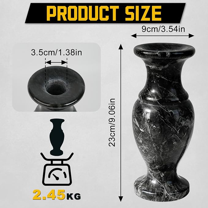 Heavy Duty Natural Marble Cemetery Vase for Grave Site – Solid Stone Headstone Planter for Real & Artificial Flowers, Memorial Tombstone Decor for Outdoor Use