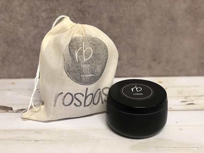 rosbas Egyptian Amber Soy Wax Candle - 6 oz Tin in Drawstring Cotton Bag - Clean Burning for Exotic Sophistication - Black - Made in USA