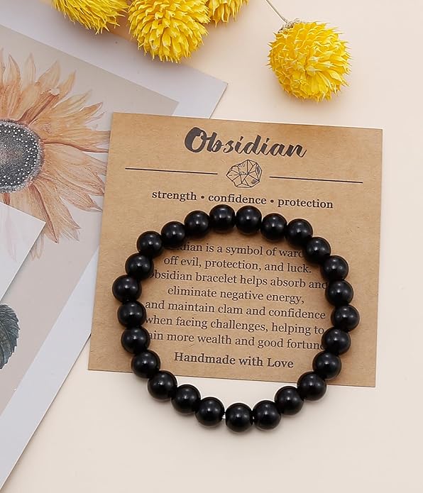 BOMAIL Natural Stone Bracelet for Women Men - 8MM Semi-Precious Gemstone Beaded Bracelet Healing Crystal Stretch Bracelet Yoga Bracelets Jewelry