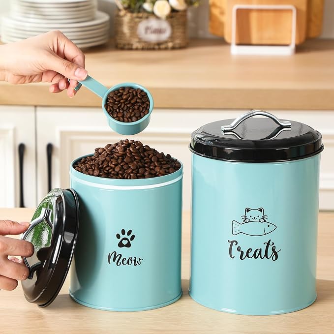 Honeydak 2 Pack Cat Treat Container Metal Pet Food Jar with Lid Cookie Container Gifts for Cat Lovers for Farmhouse Housewarming Gift Kitchen Counter Treat Jar Food Storage for Pet