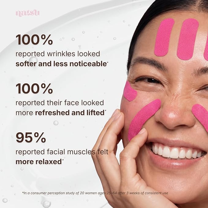 Overnight Anti Wrinkle Patches for Women - Japanese Face Tape for Forehead, Smile Lines - Pre-Cut Kinesiology Face Tape in 2 Sizes - Hypoallergenic, Skin Safe, Latex-Free (Original)