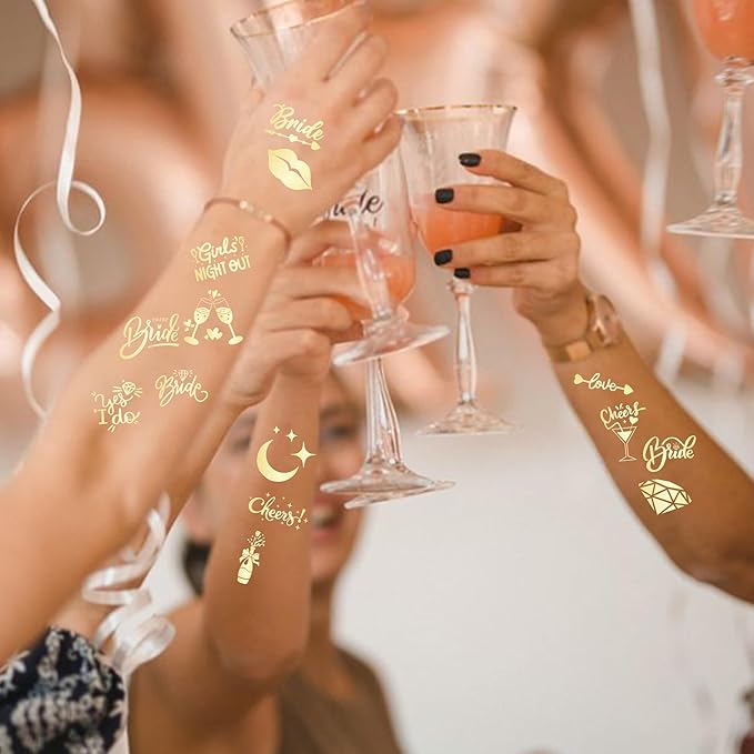 Bride's Babes Bachelorette Temporary Tattoos, Bride Tribe Cheers Gold Metallic Tattoos for Bachelorette Party Bridesmaid Favors Decorations(Cheers)