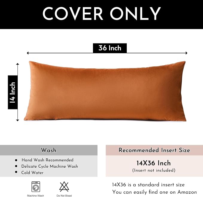 Artscope Luxury Velvet Lumbar Pillow Cover Super Soft Decorative Rectangle Throw Pillow Covers Case Cushion Covers for Sofa Couch Bedroom Car Decor 14x36 Inch Orange
