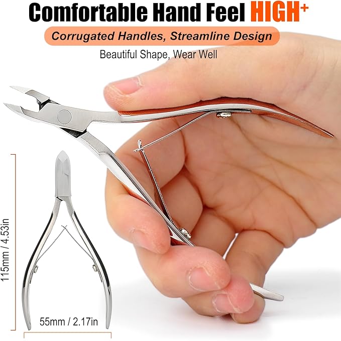 LePinko Professional Cuticle Trimmer with Cuticle Pusher, Super Labor-saving Dead Skin Nippers, Sharp Hangnail Remover for Fingernail Toenail, Pedicure Manicure Nail Care Tool for Women Men, 7mm Jaw