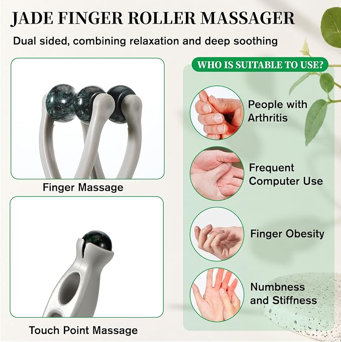 YUXIANLB 2-in-1 Jade Finger Massager Roller, Fatigue Pain Relief Tool | therapy arthritis circulation, manual massage, hand massage roller, stone thumb massager, for seniors, men, women hand