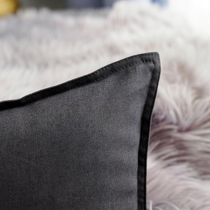 Jeanerlor Solid Cotton Linen Decoration Toss Throw Pillow Sham Cushion Case Special Pillow Cover Delicate Decorative Pillowcase for Bed/Chair/Couch, 18"x18"(45 x 45cm), Dark Grey