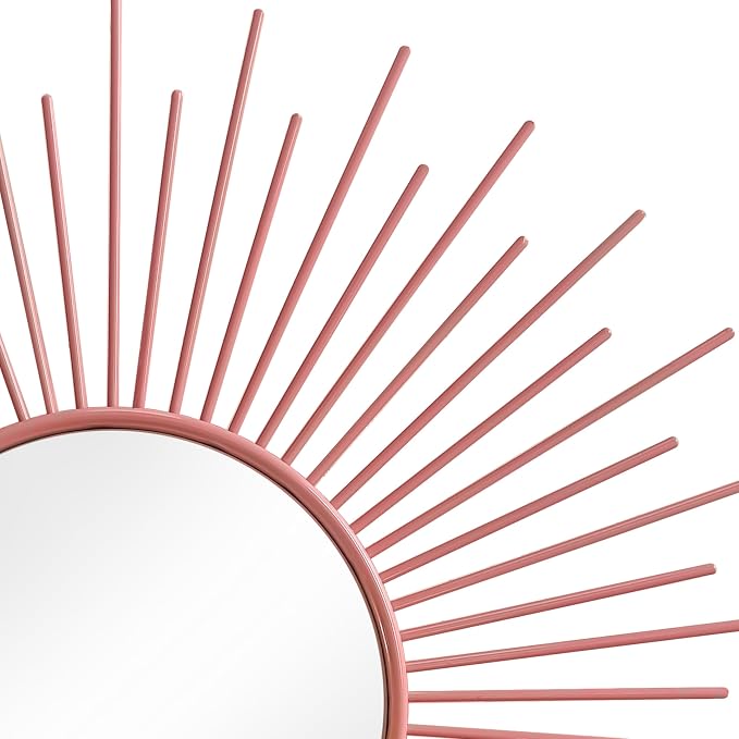 3 Pack Metal Mirrors for Wall Sunburst Wall Mirrors Home Décor Decorative Hanging Wall Art for Living Room Bedroom Entryway (Pink, Sunburst)