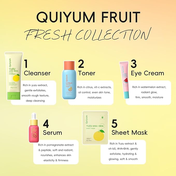 Skin Care Set for Oily/Combination Ance Skin, Natural Fruit Skincare Kit with Salicylic Acid, Vit-C & Peptide, Birthday Gifts for Women | Oil Control | Brightening | Anti-Acne | Gift Sets