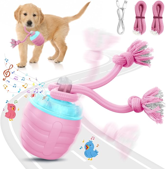 Interactive Dog Toys Ball - New Upgraded Chase Buddy Dog Toy for Medium/Large Dogs, Automatic Moving and Rolling Dogs Ball for Boredom, USB Rechargeable(Pink)