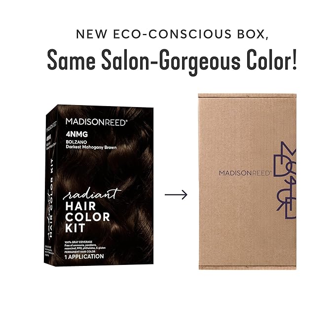 Madison Reed Radiant Hair Color Kit - 4NMG Darkest Chocolate Brown with Warm Mahogany Tones (Bolzano), Dimensional Gray Hair Blending Permanent Hair Dye, PPD-Free & Ammonia-Free, 2 Pack