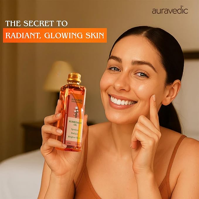 Auravedic Kumkumadi Oil Pure Saffron for Ultra Radiant Skin | Ayurvedic Oil for Dull, Dehydrated & Tired Skin | Lightweight Hydrating Formula for Smooth Texture | 3.38 Fl Oz (100ml)