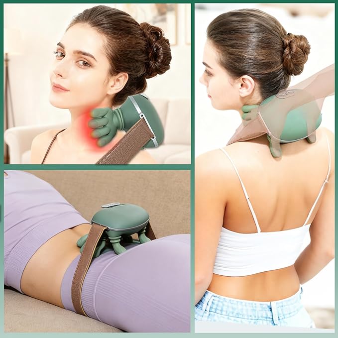 Bionic Neck and Back Massager, 2-Level Heated Shiatsu Massager, 4D Deep Tissue Kneading Massage,Simulated Hand Massage for Pain & Muscle Relief (Green)