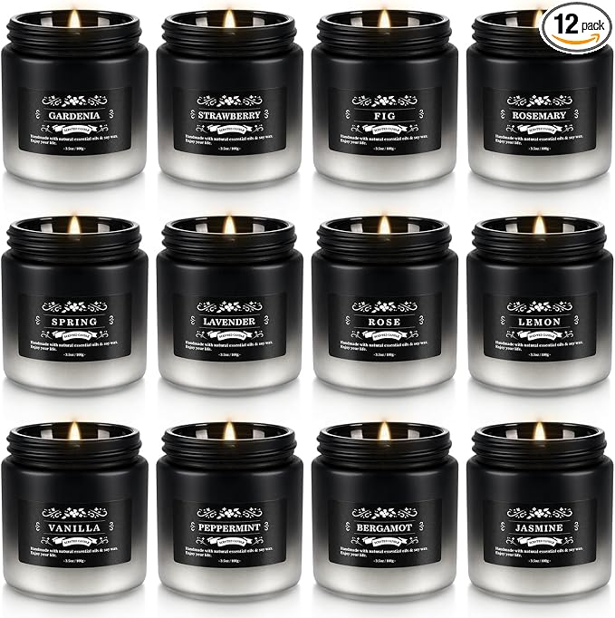 12 Pack Scented Candles Gift Set for Men Women - 3.5oz Soy Blend Jar Candles, 150+ Hours Long Lasting Aromatherapy Candle, Gifts for Mom Dad Husband Boyfriend, Mother's Day Birthday Valentine Christma