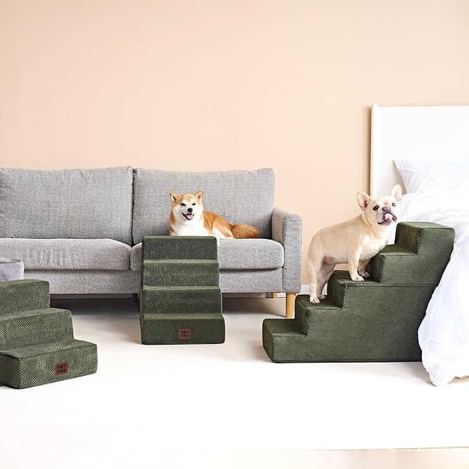 EHEYCIGA Dog Stairs for Small Dogs 13.5" H, 3-Step Dog Steps for Cats, Military Green