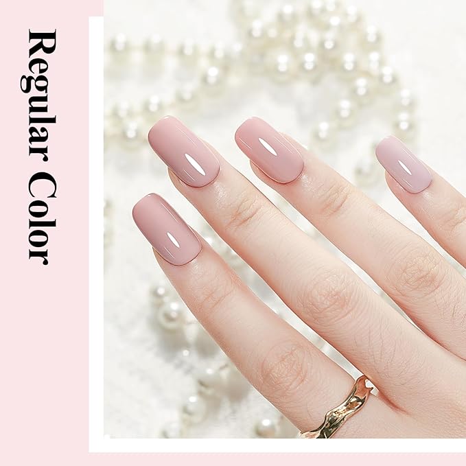 4-in-1 Pink Nail Polish, Gel-Like Nail Polish Quick Drying Light Pink Natural Long Lasting Color No UV Needed for Valentine's Day Gift Nail Art Manicure DIY at Home