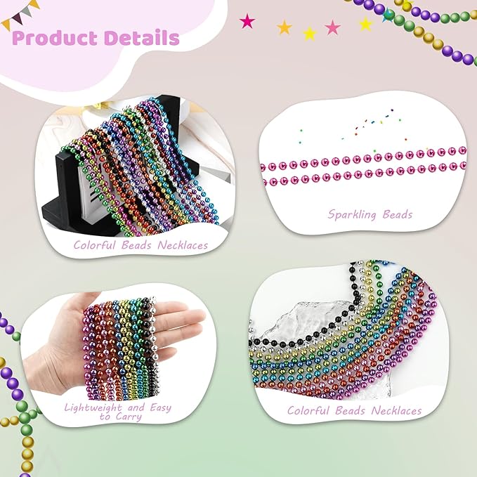 SHAOQINLIN 12 PCS Pink Bead Necklace, 33" Pink Mardi Gras Beads, Breast Cancer Awareness Beaded Necklaces, Party Beads for Mardi Gras, Christmas, Valentine's Day, Wedding, Gender Reveal Party Favors