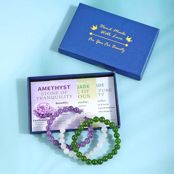 NCB 2.3-Piece 4mm Natural Crystal Gemstone Stretch Bracelets – Handmade Reiki Energy Healing Jewelry for Meditation,Yoga, Unisex