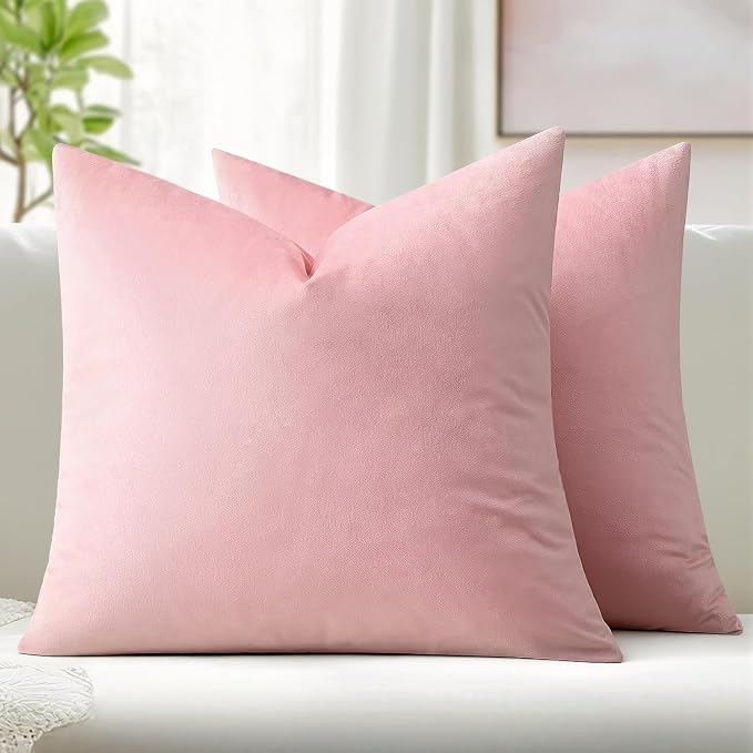 MIULEE Velvet Throw Pillow Covers 18x18 Inch Pack of 2 Bright Pink | Soft Solid Decorative Pillow Covers, Modern Luxury Home Decor, for Couch Chair Sofa Bedroom Livingroom