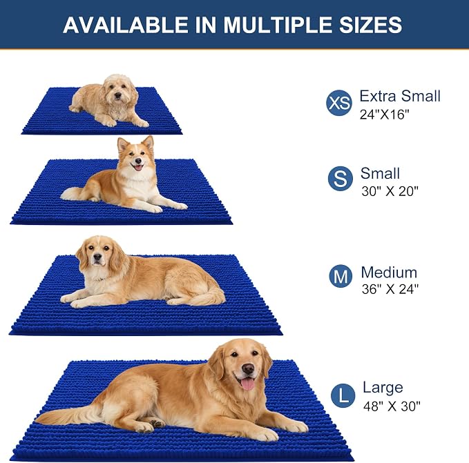 OLANLY Dog Door Mat for Muddy Paws 44x24, Extra Absorbent Chenille Mud Mat | Royal Blue, Absorbs Moisture and Dirt, Non-Slip Machine Washable Doormat, Quick-Drying Indoor Entryway Floor Mat for Dogs