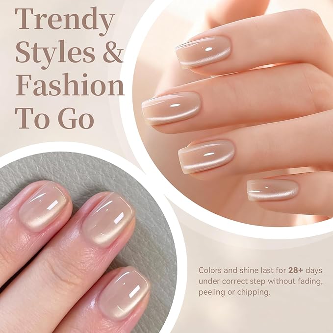 Born Pretty Glassy Cat Magnetic Eye Gel Nail Polish,Glitter Nude Jelly Translucent Magnetic Gel Polish,Soak Off U V LED Gels Nail Art Design Manicure Salon DIY Home 15ML