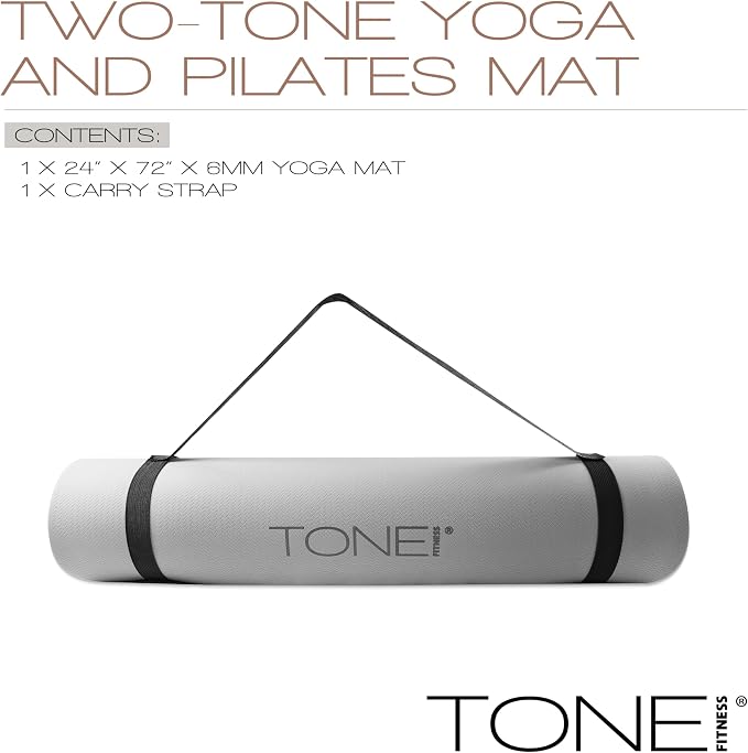 TONE Fitness Yoga Mat 1/4" Thick Non Slip Exercise & Pilates Mat for Home Workouts with Carrying Strap | Multiple Options