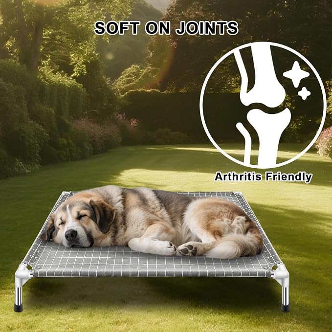Elevated Dog Bed Pet Cot - Dog Cots Beds, Detachable Raised Cat Pet Bed, XL | 0.5mm stainless steel frame,Heavy-duty double-layer cotton fabric, Extra-large resting platform, Portable for outdoor camping