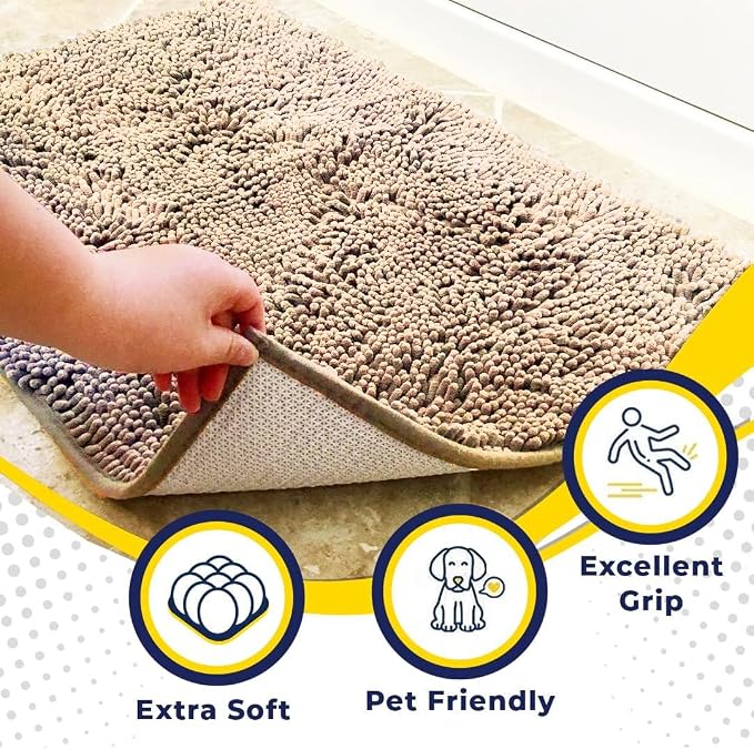 Muddy Mat® | Super Water Absorbent Door Mat Indoor, Microfiber Quick Dry Chenille Entryway Rug, Slip Resistant Front Door Mat, Indoor Mats for Entryway, Machine Washable Pet Rug, Beige 24" x 44"