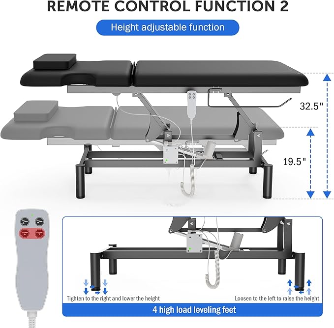 Professional Electric Massage Table, 2 Motors Hydraulic Electric Lift Adjustable Backrest and Height Lifting Functions for Treatment/Physical Therapy/Spinal Massage/Facial Spa/Waxing/Tattooing - Black
