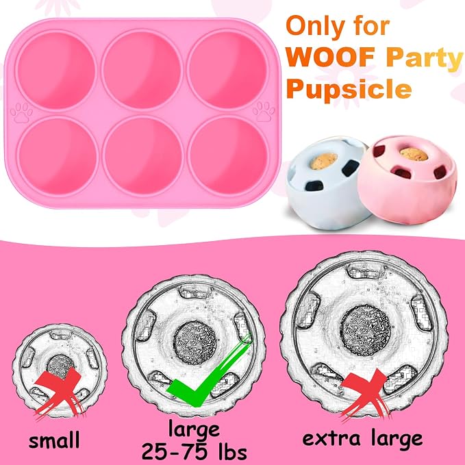 BABORUI 6 Cavities Silicone Dog Treat Molds for Woof Pupsicle & WOOF Party Pupsicle Large 25-75lbs, Reusable Silicone Popsicle Molds for Making Mix Refills Birthday Pops Popsicle Treats (L-Pink)