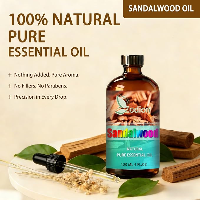 Sandalwood Essential Oil - Sandalwood Oil for Diffuser, 4 Fl Oz(120ml) | Candle Making, Soap Making, aroma, Strong Scent, Pure, Natural, Home Fragrance, Massage