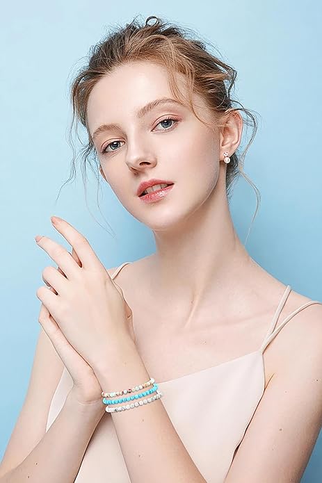 NCB 2.3-Piece 4mm Natural Crystal Gemstone Stretch Bracelets – Handmade Reiki Energy Healing Jewelry for Meditation,Yoga, Unisex