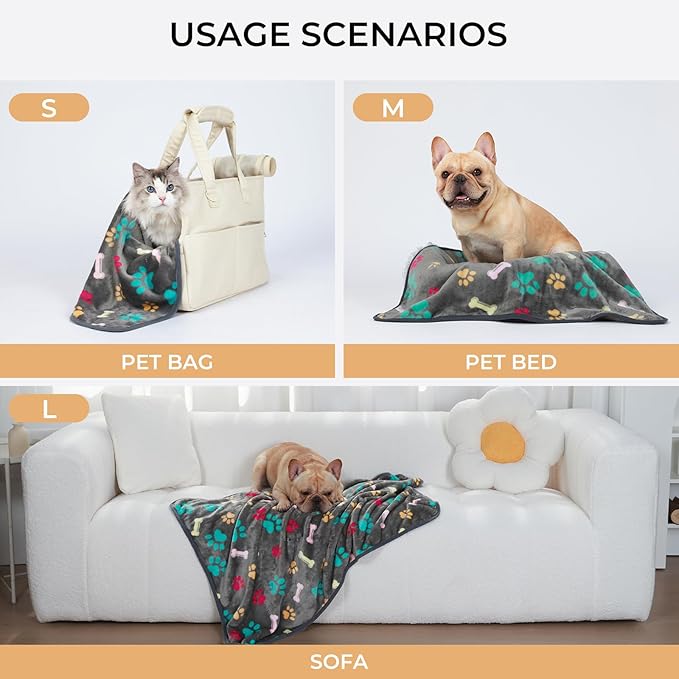 Luciphia 1 Pack 3 Blankets Fluffy Premium Fleece Pet Blanket Flannel Paw Printed Throw for Dog Cat(Large 41x31'', Grey) | Washable Throw Blanket for Crate, Couch, Bed, Travel. Cute Paw & Bone Print. Puppy Essential, Dog Gift,Grey