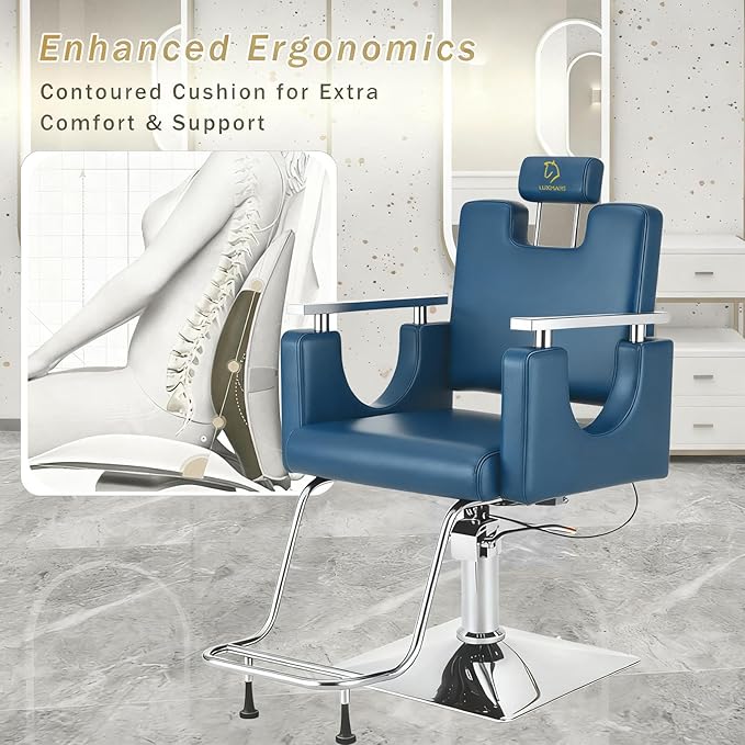 Heavy Duty Barber Chair, 360° Swivel Reclining Salon Chair for Hair Stylist, Height Adjustable Hydraulic Hairdressing Chair with Footrest for Barber Shop, Beauty Salon, Hairdressers