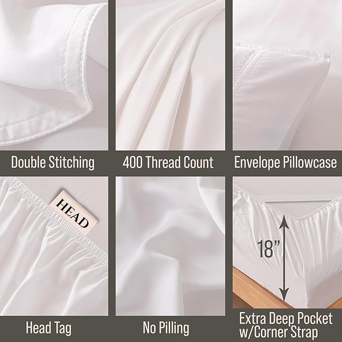 Bella Coterie Luxury Bamboo Viscose Split King Size Sheet Set | 2 Fitted Sheets for Sleep Number & Adjustable Beds | 100% Organically Grown | Cooling & Ultra Soft | 18” Deep Pocket [White]