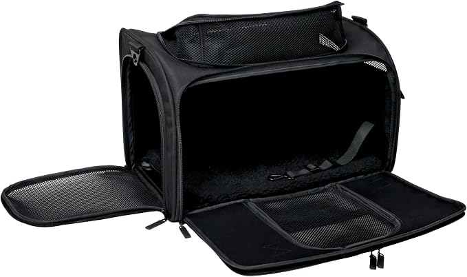Airline-Approved Pet Carrier with Expandable Pop-Up Mesh Window, Waterproof Bottom & Plush Washable Pad (Black)