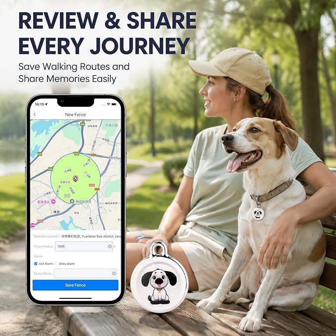 Pet Tracker for Dogs & Cats, No Subscription Required, No Monthly Fee, Smart Pet Locator Compatible with iOS & Android, IP67 Waterproof, Built-in Speaker, Location History & Sharing (Android & iOS)