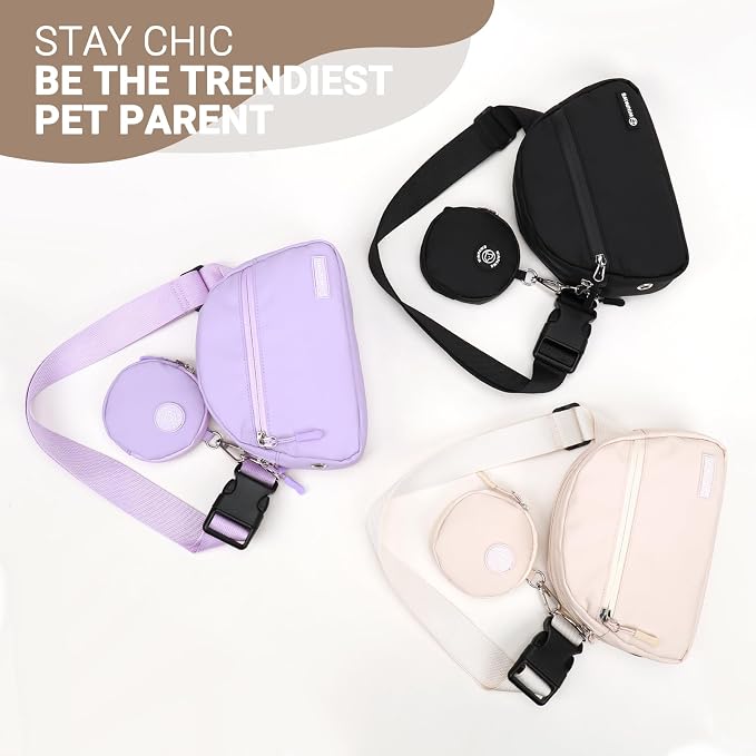 Dog Treat Pouch Pet Training Walking Fanny Pack with Built-in Poop Bag Dispenser & Waste Bag Holder | Stylish Puppy Training Essentials Supplies | Free Dog Clicker (Black)