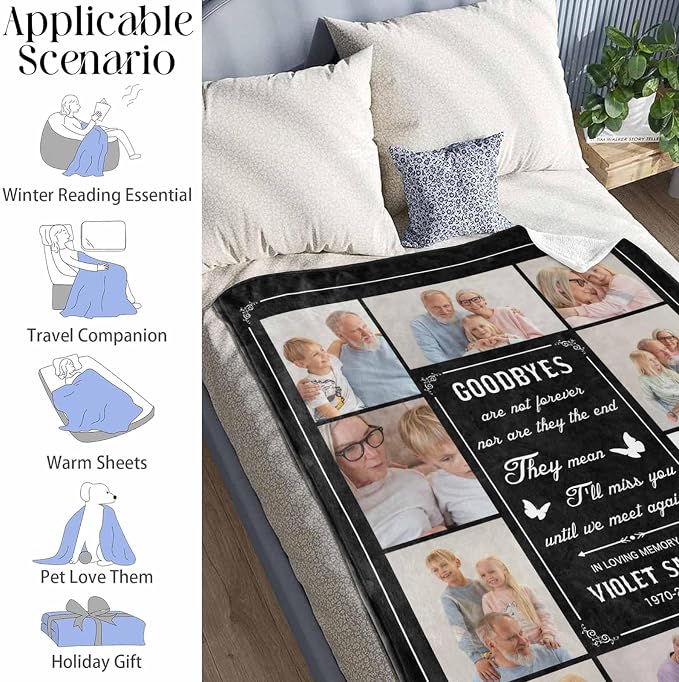 Custom Memorial Blanket with Photo - Sympathy Gift for Loss of Loved One