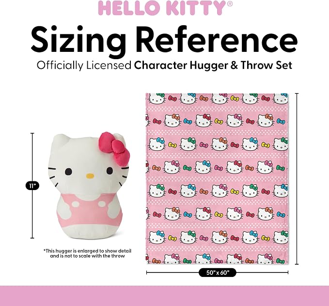 Northwest Hello Kitty Bowtastic Hugger Pillow & Silk Touch Throw Blanket Set, Stuffed Animal, 50x60 inches and 11 inch Plushie