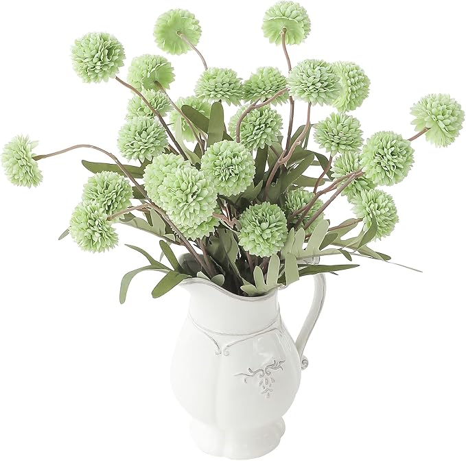 6pcs Elf Green Faux Silk Mums Artificial Flowers, Bulk Fake Small Mini Chrysanthemums with Stems for DIY Sage Green Wedding Centerpieces Floral Arrangements Vase Fillers Home Decorations