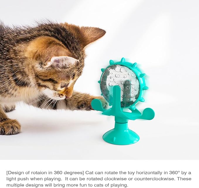 Interactive Cat Slow Feeder, Rotating Durable Dog Puzzle Toy, Mental Stimulation Treat Dispenser with Powerful Suction Cups for Cats and Dogs (Light Blue)