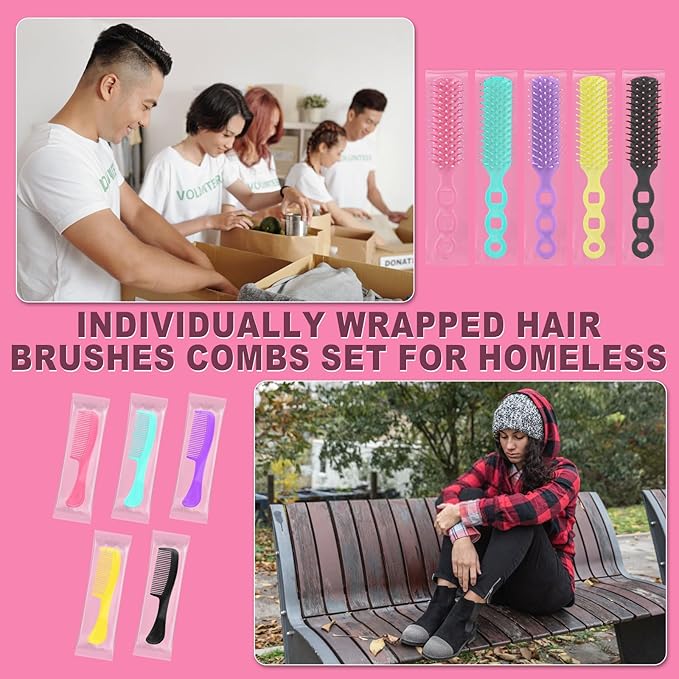Hair Brush and Combs Bulk Individually Wrapped for Homeless,Disposable Hair Combs Bulk Hair Brushes Detangling Hairbrush for Women Shelter Nursing Hotel Church Charity Supplies200
