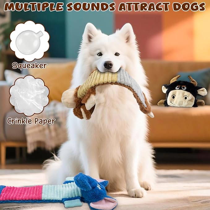 No Stuffing Dog Squeaky 3 Pack Toys, Chew with Crinkle to Large Puppy