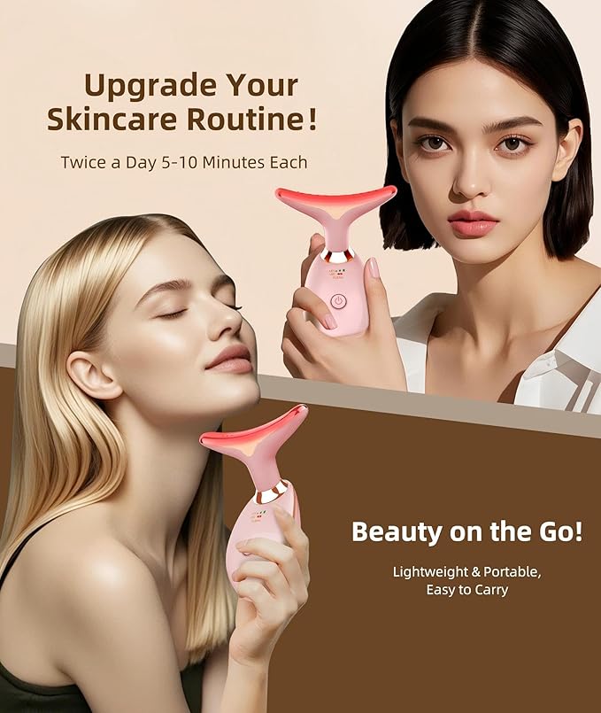 ELISHINE 7 Color Face and Neck Massager Light Therapy, Red Light Based Facial Massager for Skin Care, Firming, Smoothing (Rose Golden)