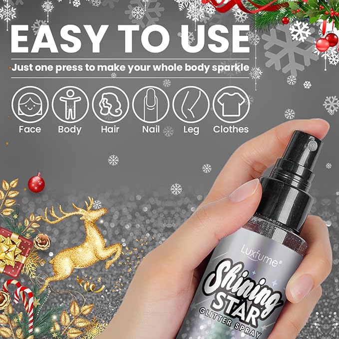 Body Glitter,100ML Body Glitter Spray,Glitter Spray for Hair/Body/Clothes,Long-Lasting and Quick-Drying Silver Glitter Hairspray Suitable for Stage, Festival Rave and Makeup Prom(3.38 Fl Oz)