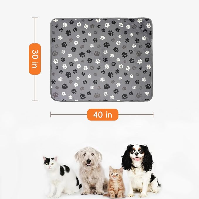 Waterproof Pet Blanket for Small Dogs and Cats 30"x40" | Washable Dog Blanket, Soft Fluffy Sofa Car Bed Protector, Reversible Sherpa Fleece Puppy Blanket, Dark Grey-Paws